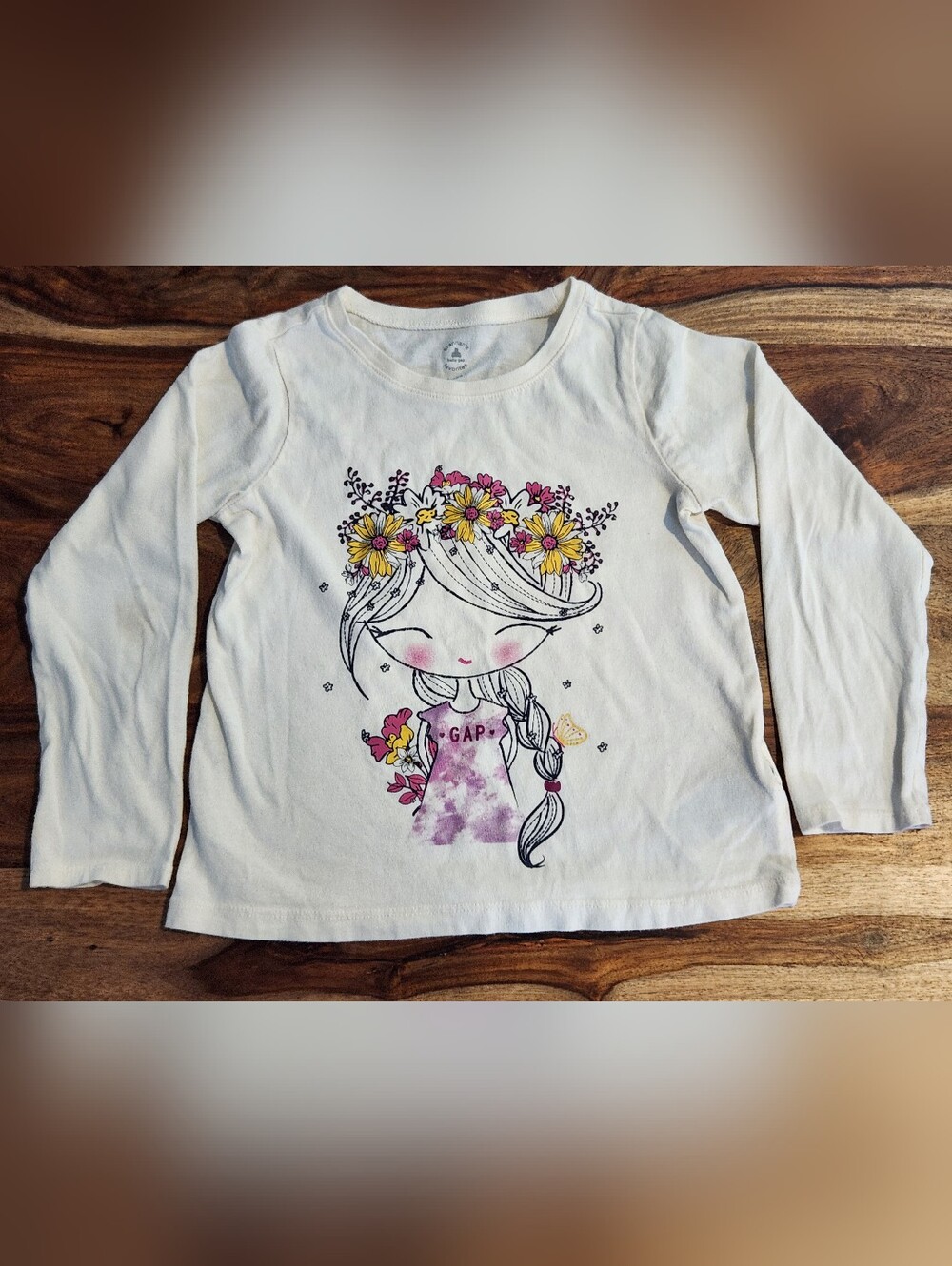 GAP Kids Cream Graphic Long Sleeve Tee